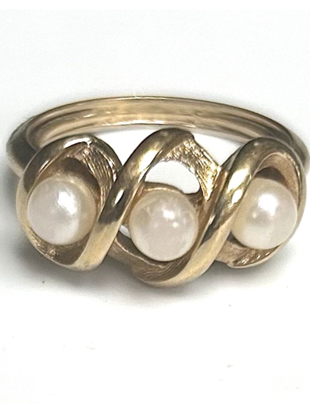 1973 Avon Vintage Gold Pearl Trio Victorian Triple Twist Ring Signed - Picture 7 of 7